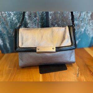 Clarks Vintage Y2K Pewter Metallic Leather Crossbody Bag